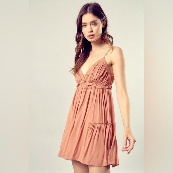 MUSTARD SEED ~ Boutique Cami Ruffle Mini Dress NWT Small‎ Rose Color - Picture 3 of 15